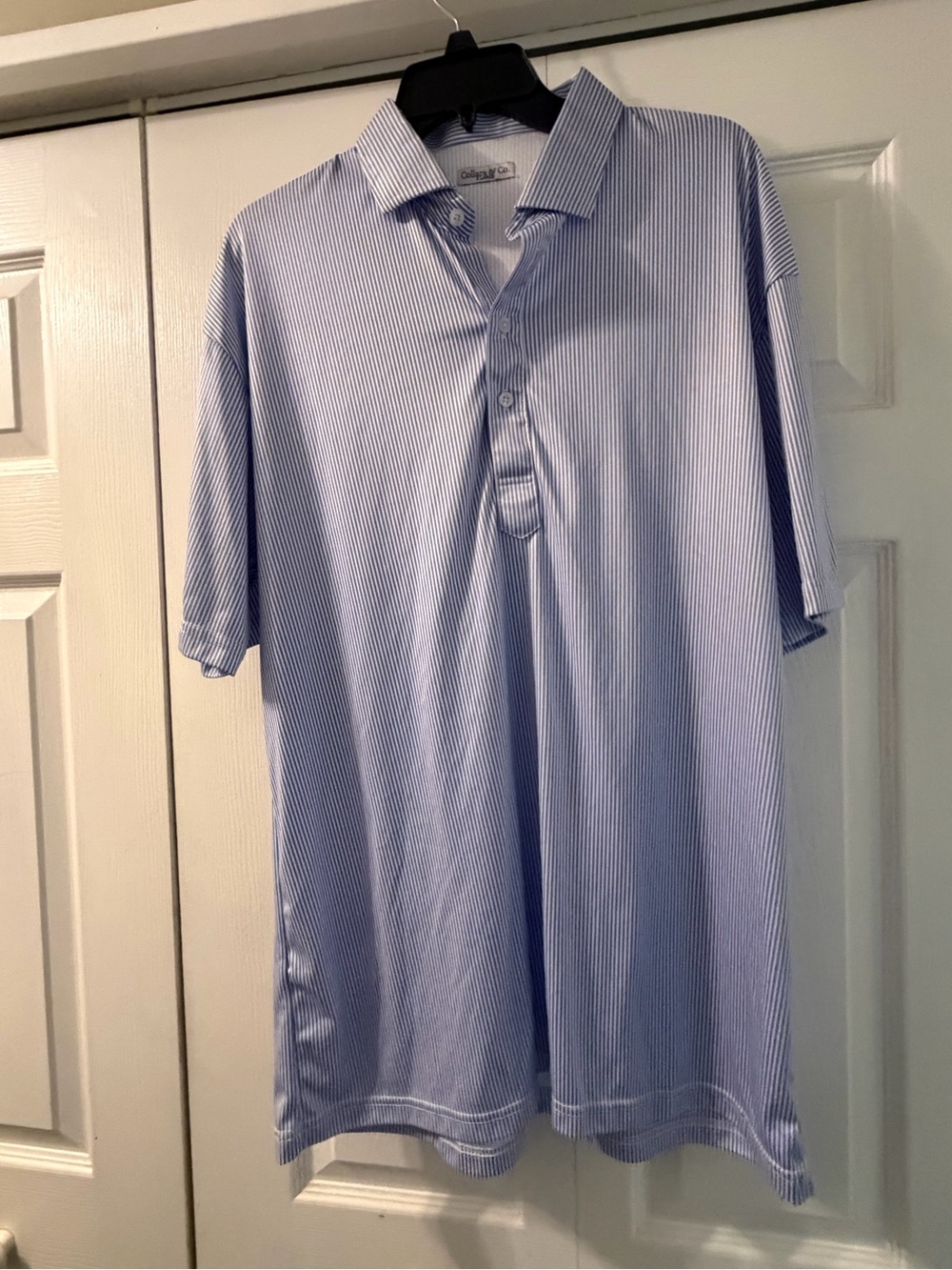 Collars & Co. Men's Performance Polo - Blue/White Pinstripe Size XL